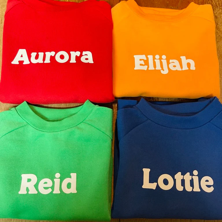 A quad of personalised t shirts